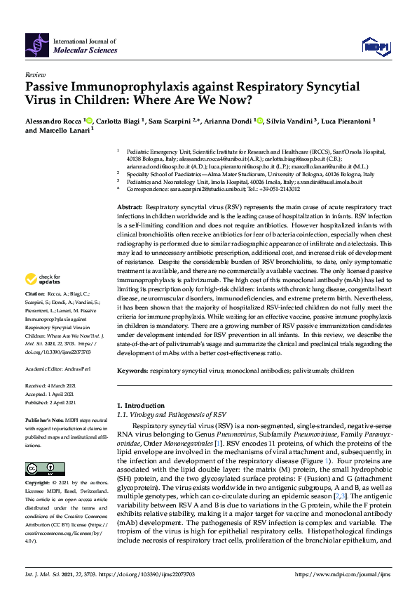 (PDF) Passive Immunoprophylaxis against Respiratory Syncytial Virus in ...
