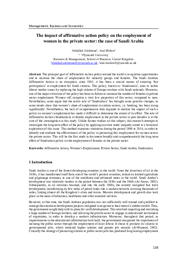 (PDF) The impact of affirmative action policy on the employment of ...