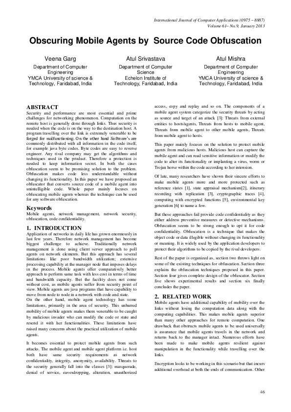 (PDF) Obscuring Mobile Agents by Source Code Obfuscation