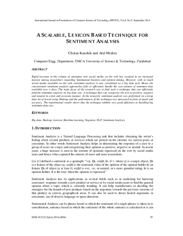 (PDF) A Scalable, Lexicon Based Technique for Sentiment Analysis