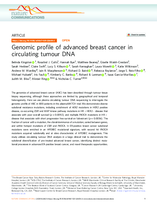 (PDF) Genomic profile of advanced breast cancer in circulating tumour DNA