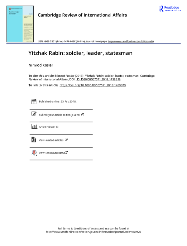 (PDF) Yitzhak Rabin: Soldier, Leader, Statesman