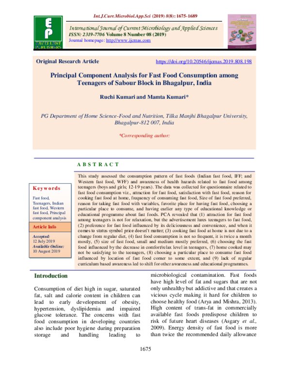 (PDF) Principal Component Analysis for Fast Food Consumption among ...
