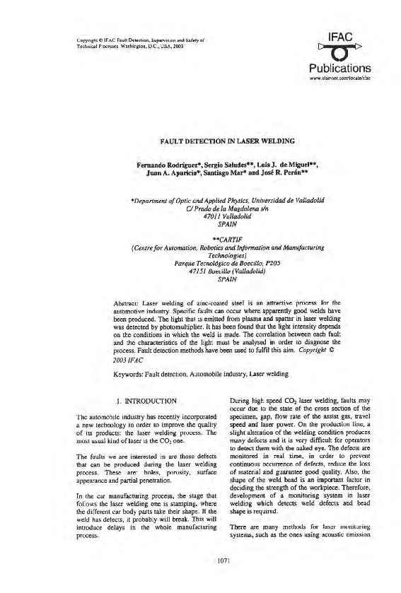 (PDF) Fault Detection in Laser Welding
