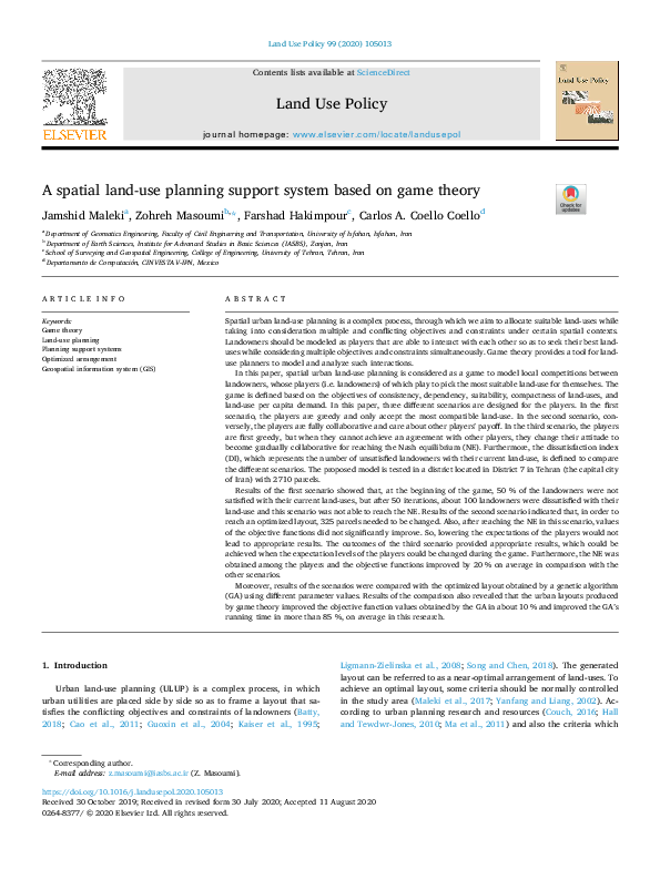 (PDF) A spatial land-use planning support system based on game theory