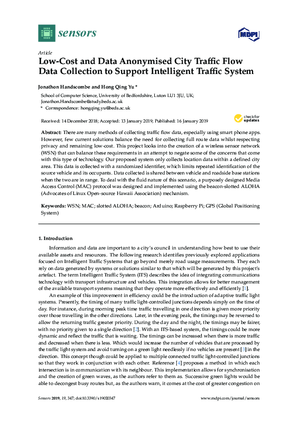 (PDF) Low-Cost and Data Anonymised City Traffic Flow Data Collection to ...