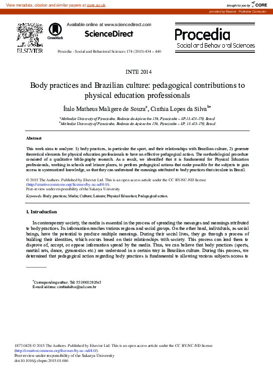 Body Practices and Brazilian Culture: Pedagogical Contributions to Physical Education Professionals