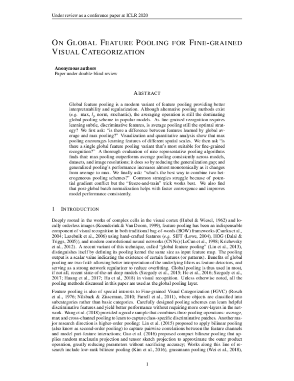 (PDF) On Global Feature Pooling for Fine-grained Visual Categorization