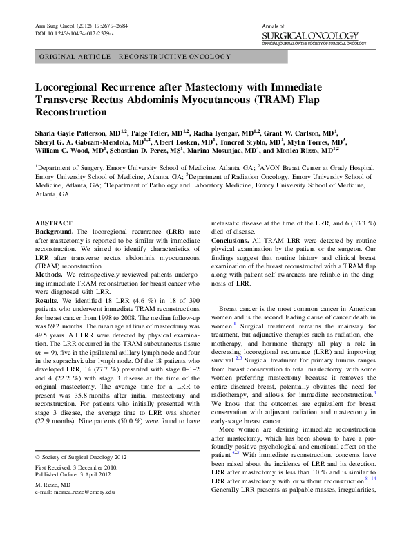 (PDF) Locoregional Recurrence after Mastectomy with Immediate