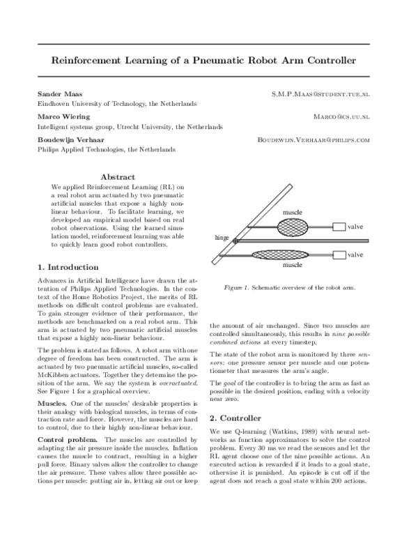 (PDF) Reinforcement Learning of a Pneumatic Robot Arm Controller ...