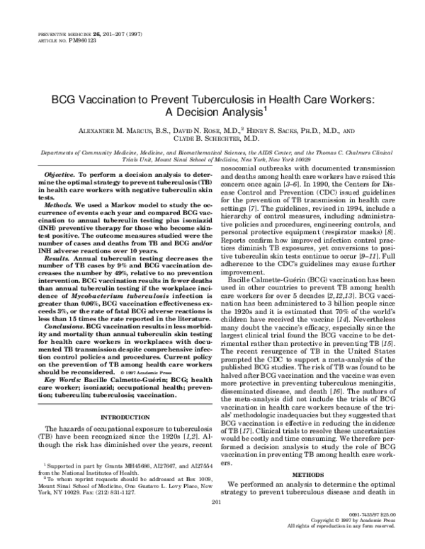 (PDF) BCG Vaccination to Prevent Tuberculosis in Health Care Workers: A ...