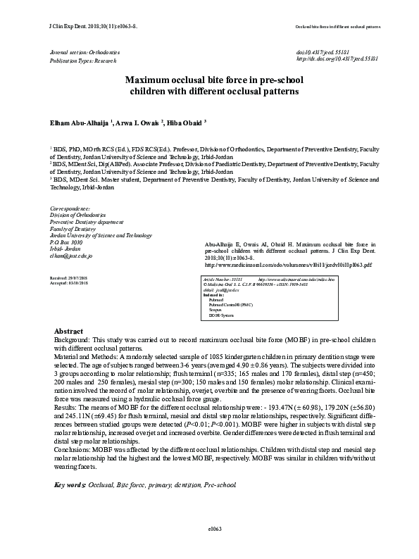 (PDF) Maximum occlusal bite force in preschool children with different