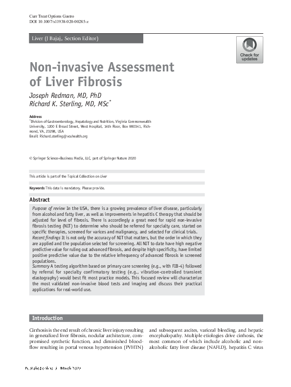 (PDF) Noninvasive assessment of liver fibrosis