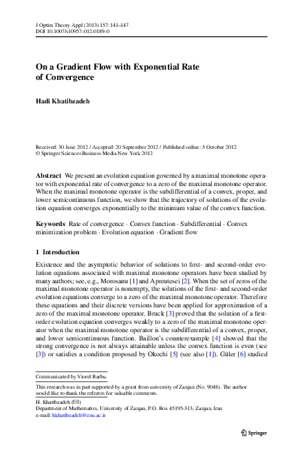 (PDF) On a Gradient Flow with Exponential Rate of Convergence