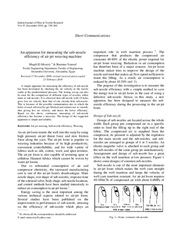 (PDF) An apparatus for measuring the sub-nozzle efficiency of air-jet ...