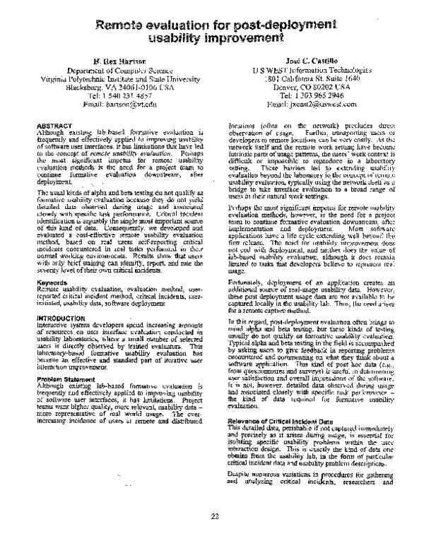 (PDF) Remote evaluation for post-deployment usability improvement