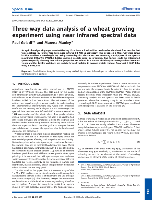 (PDF) Three-way data analysis of a wheat growing experiment using near ...