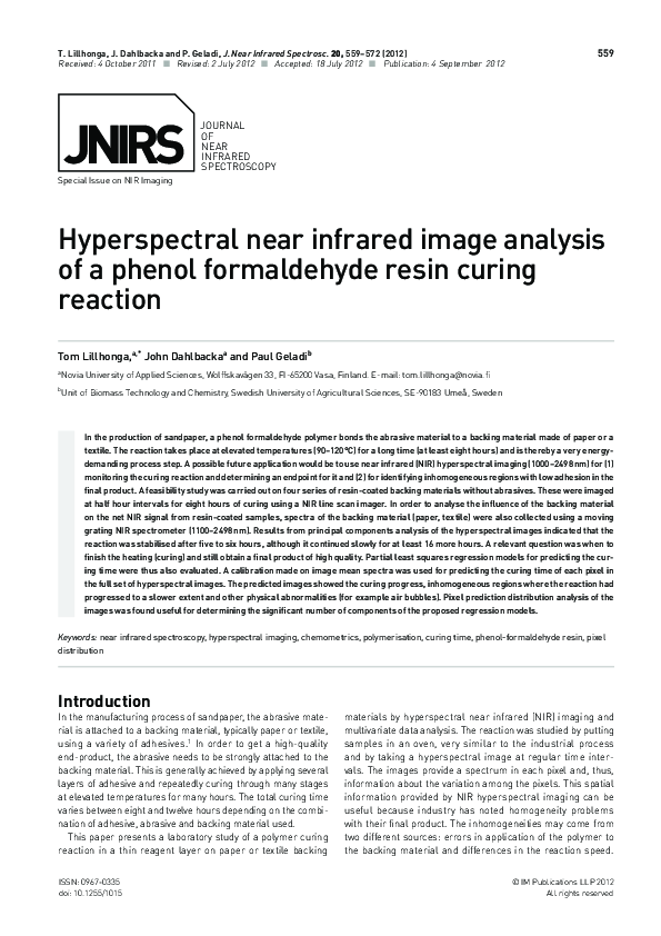 (PDF) Hyperspectral near Infrared Image Analysis of a Phenol