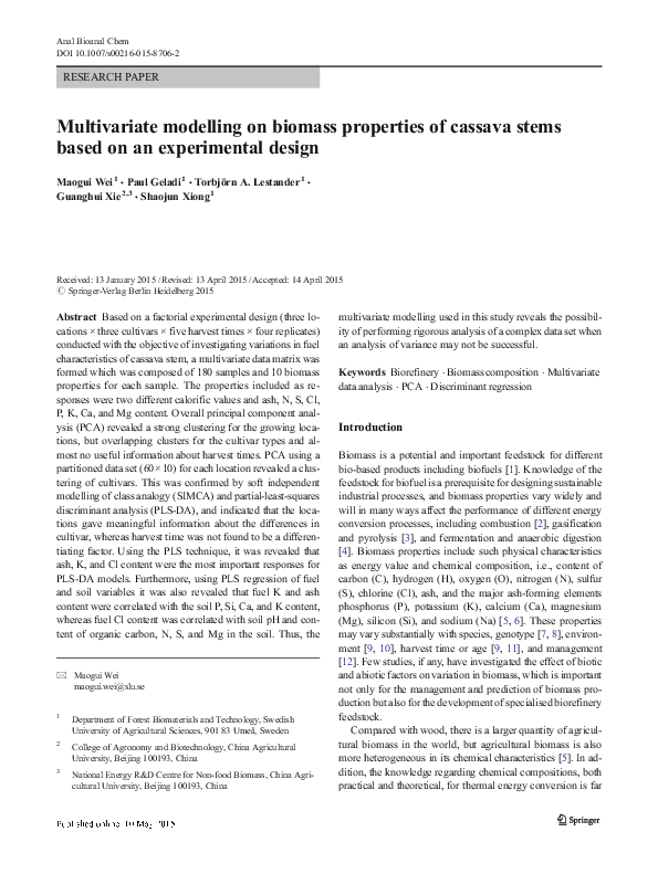 (PDF) Multivariate modelling on biomass properties of cassava stems ...