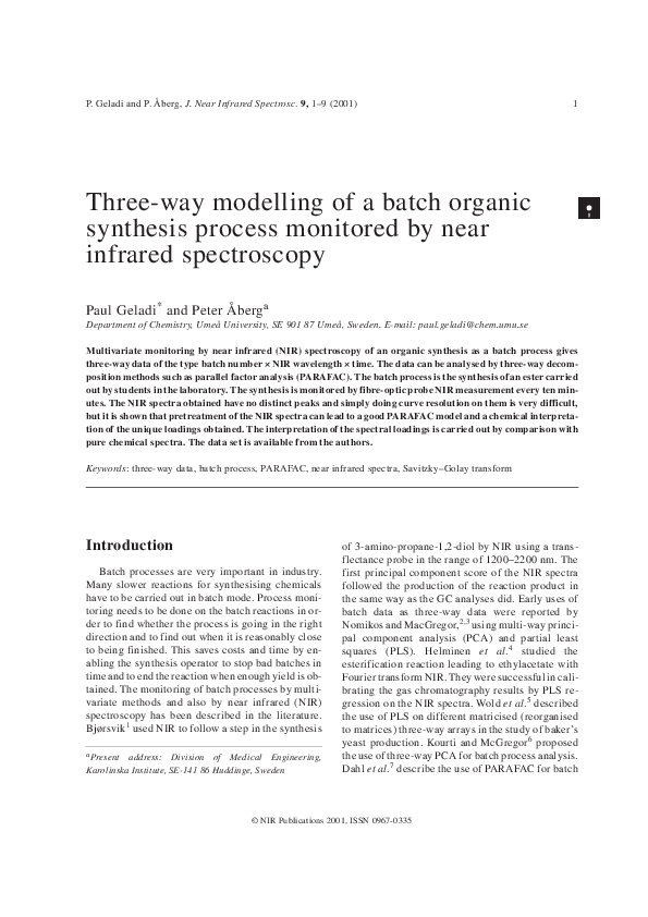 (PDF) Three-way modelling of a batch organic synthesis process ...