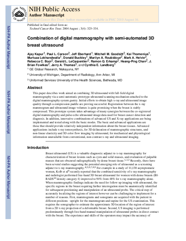 (PDF) Combination of Digital Mammography with Semi-automated 3D Breast ...