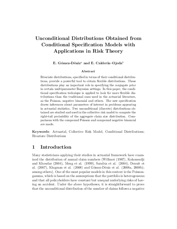 (PDF) Unconditional distributions obtained from conditional ...