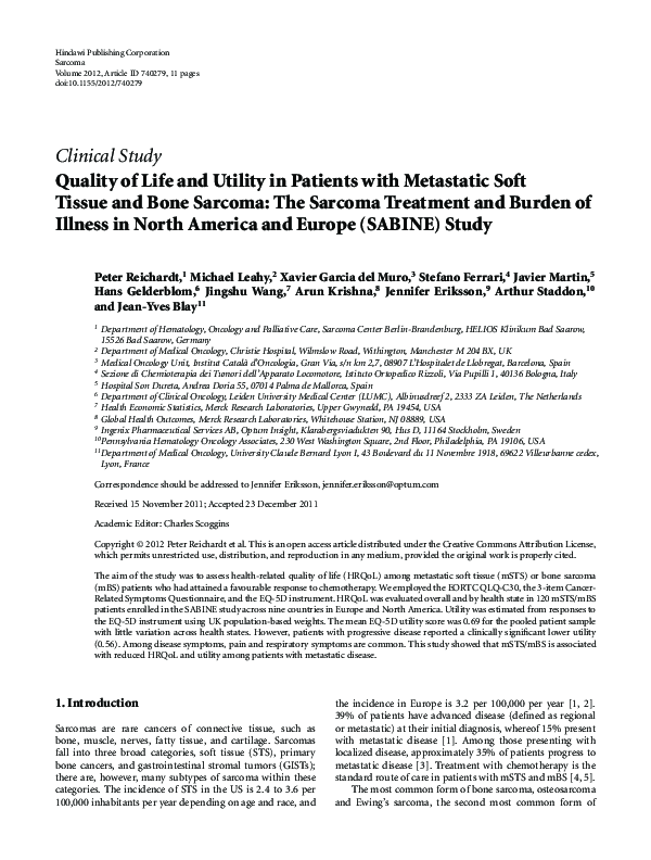 (PDF) Quality of Life and Utility in Patients with Metastatic Soft ...
