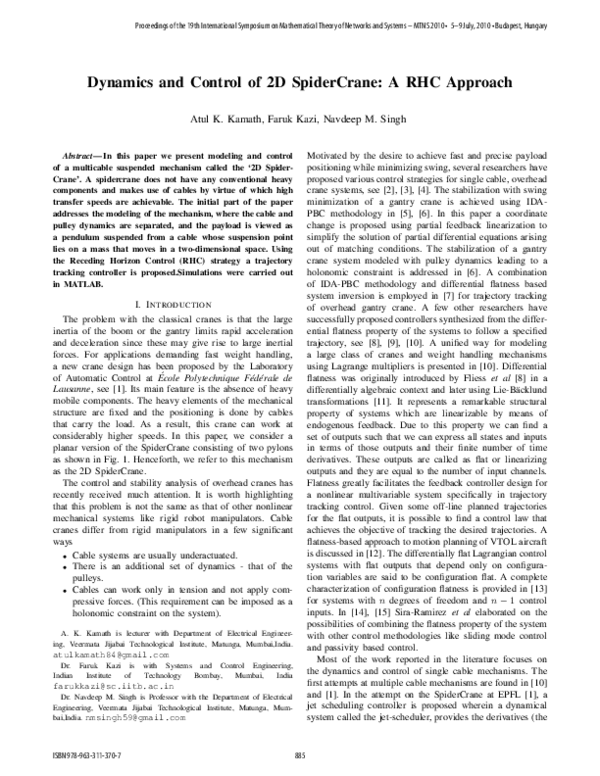 (PDF) Dynamics and Control of 2D SpiderCrane: A RHC Approach