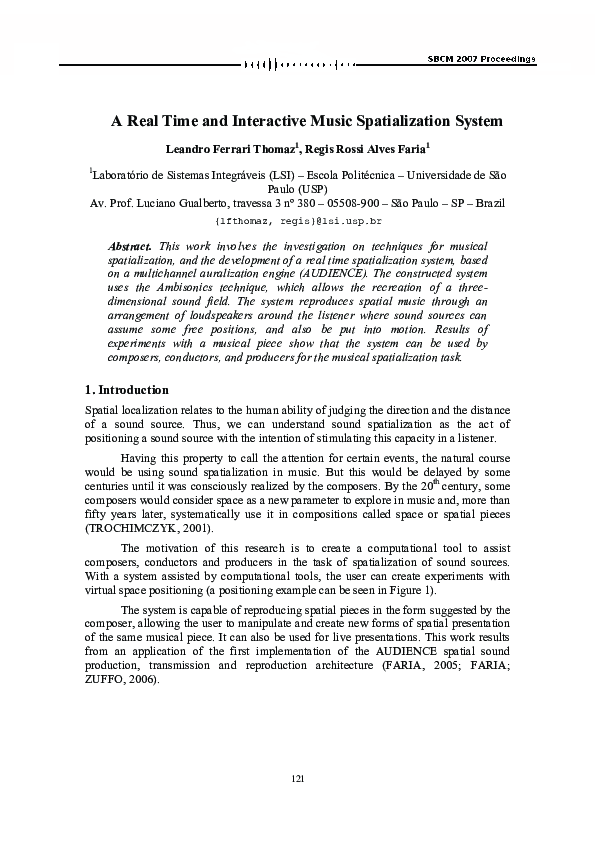 (PDF) A Real Time and Interactive Music Spatialization System