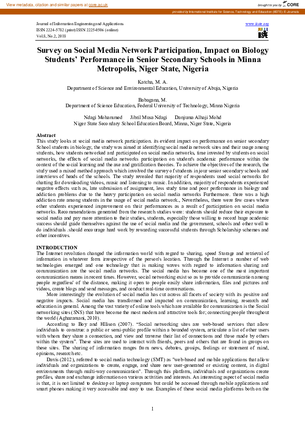 (PDF) Survey on Social Media Network Participation, Impact on Biology ...