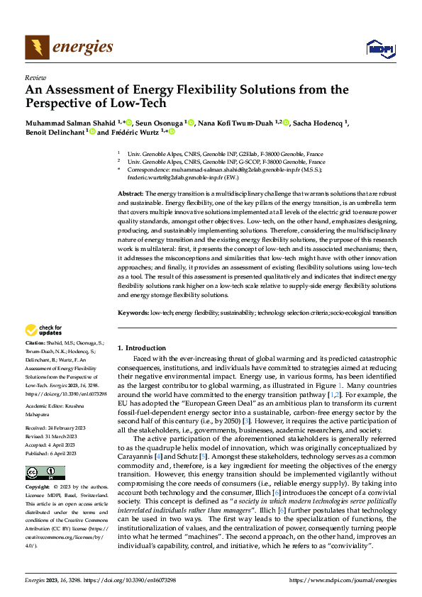 (PDF) An Assessment of Energy Flexibility Solutions from the ...