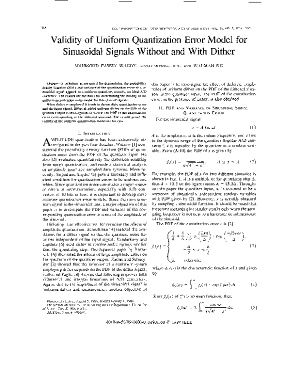 (PDF) Validity of uniform quantization error model for sinusoidal ...