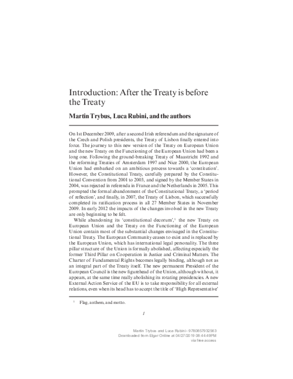 (PDF) Introduction: After the Treaty is Before the Treaty