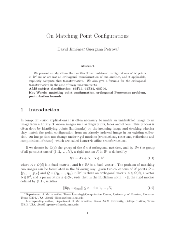 (PDF) On matching point configurations