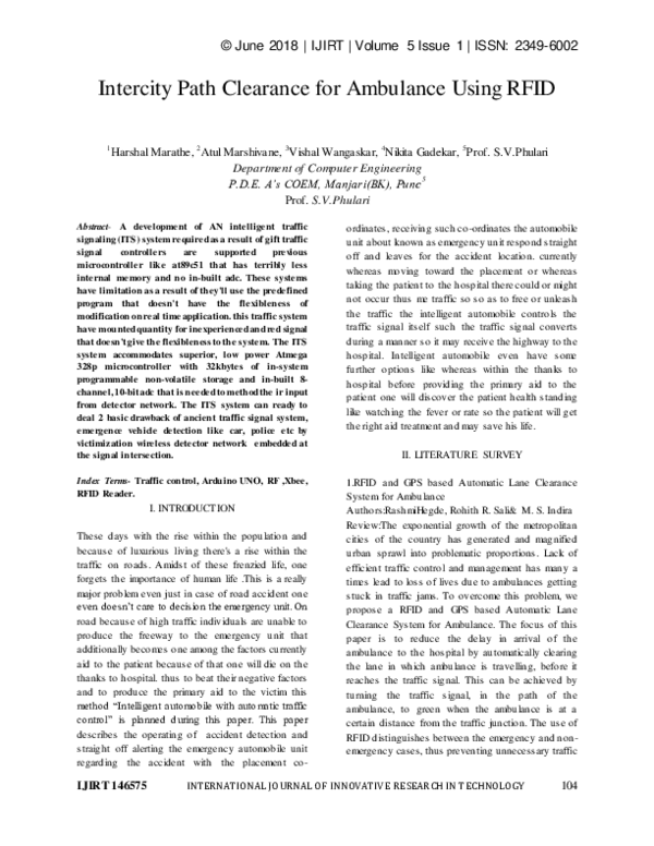 (PDF) Intercity Path Clearance for Ambulance Using Rfid