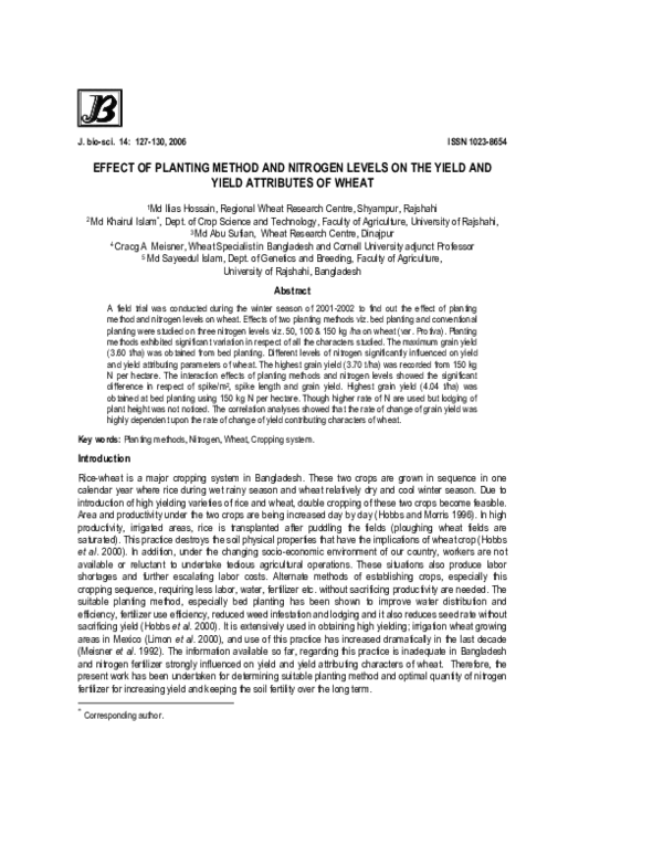 (PDF) Effect of Planting Method and Nitrogen Levels on the Yield and ...