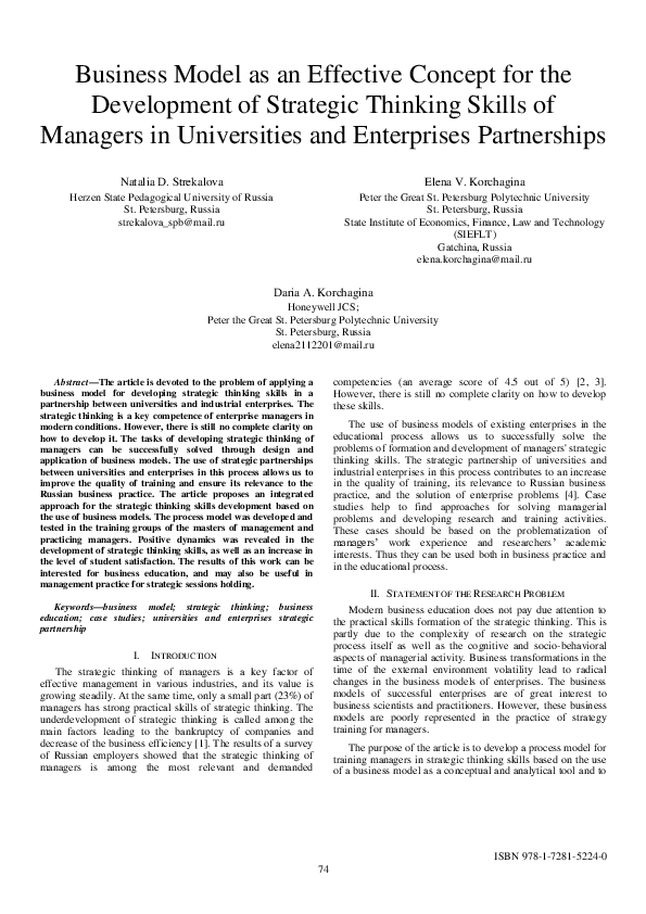 (PDF) Business model as an effective concept for the development of ...