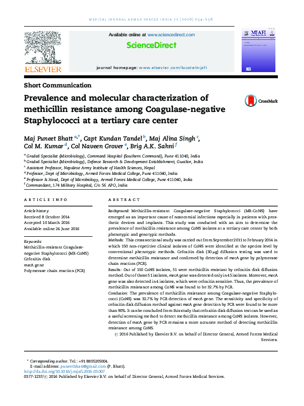 (PDF) Prevalence and molecular characterization of methicillin ...