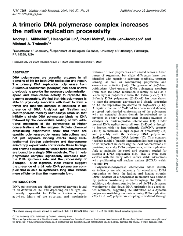(PDF) A trimeric DNA polymerase complex increases the native ...