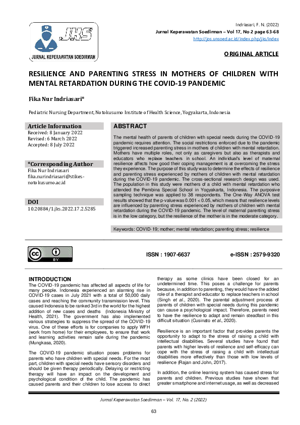 (PDF) Resilience and Parenting Stress in Mothers who have Children With ...