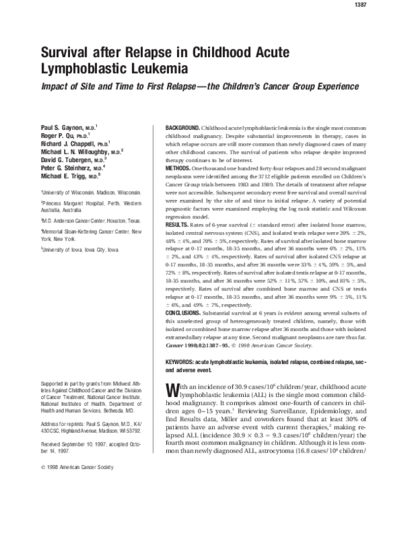 (PDF) Survival after relapse in childhood acute lymphoblastic leukemia