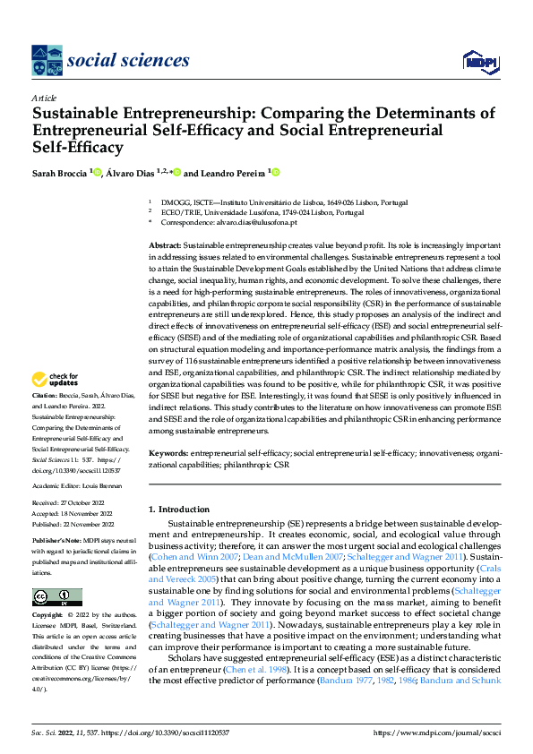 (PDF) Sustainable Entrepreneurship: Comparing the Determinants of ...