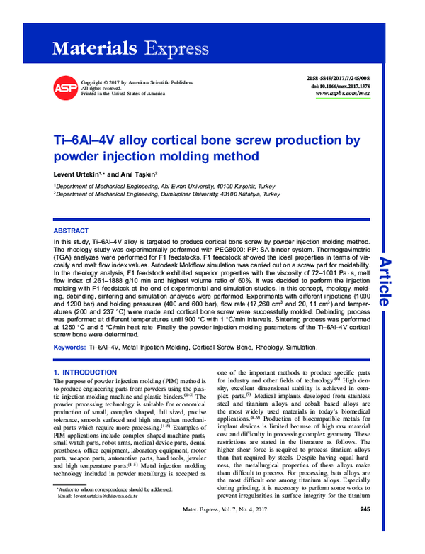(PDF) Ti–6Al–4V alloy cortical bone screw production by powder ...