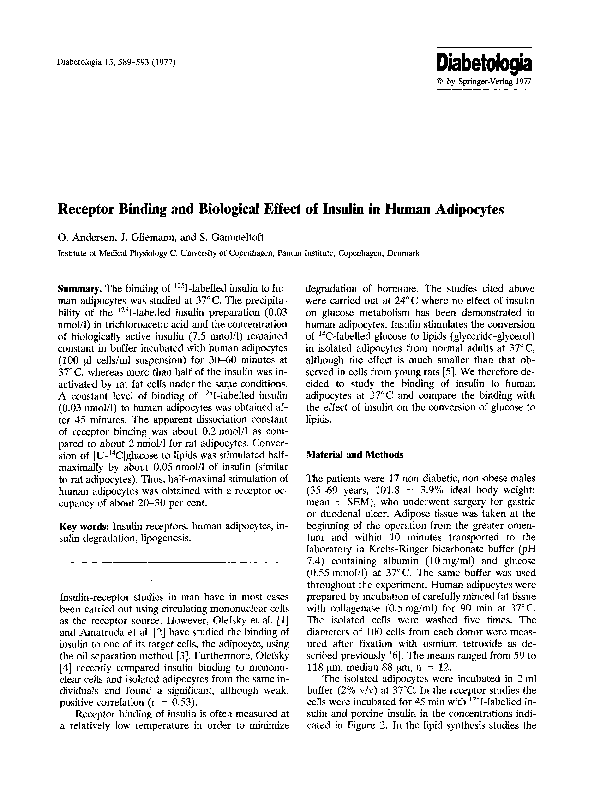 (PDF) Receptor binding and biological effect of insulin in human adipocytes