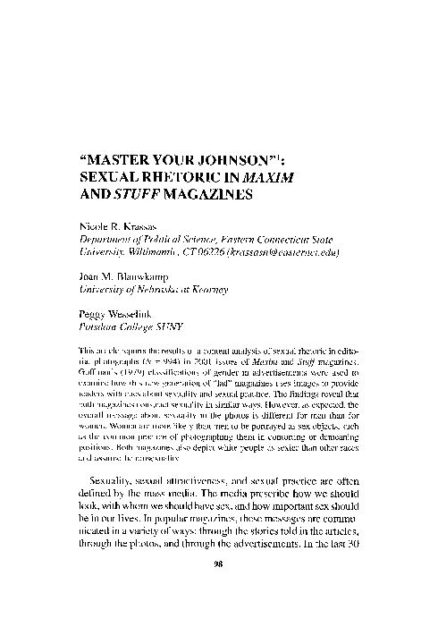 (PDF) “Master your Johnson”: Sexual rhetoric in Maxim and Stuff magazines