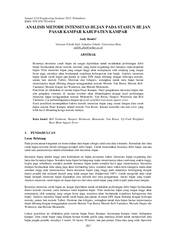 (PDF) Analisis Metode Intensitas Hujan Pada Stasiun Hujan Pasar Kampar ...