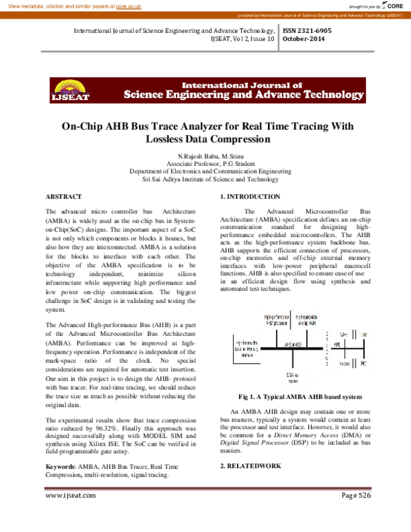 (PDF) On-Chip AHB Bus Trace Analyzer for Real Time Tracing With ...