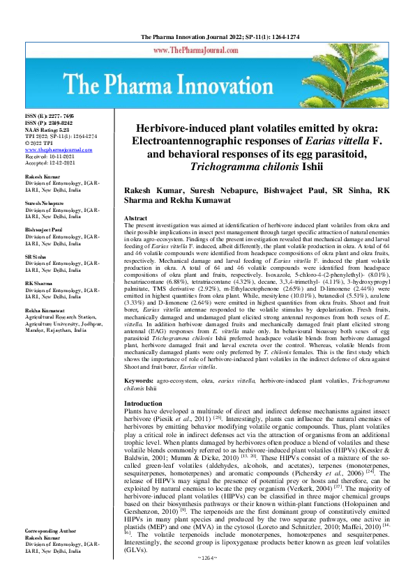 (PDF) Herbivore-induced plant volatiles emitted by okra ...