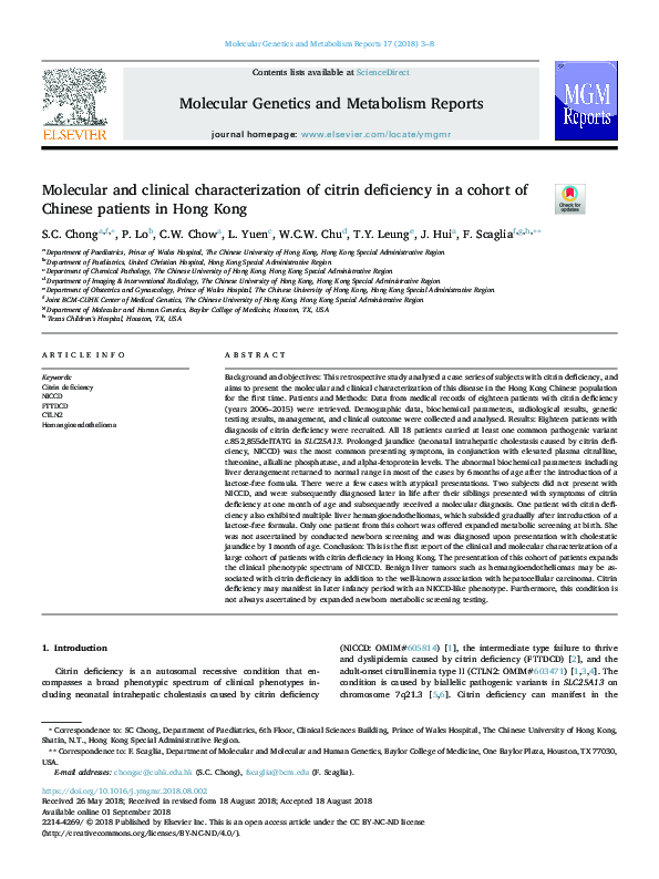 (PDF) Molecular and clinical characterization of citrin deficiency in a ...