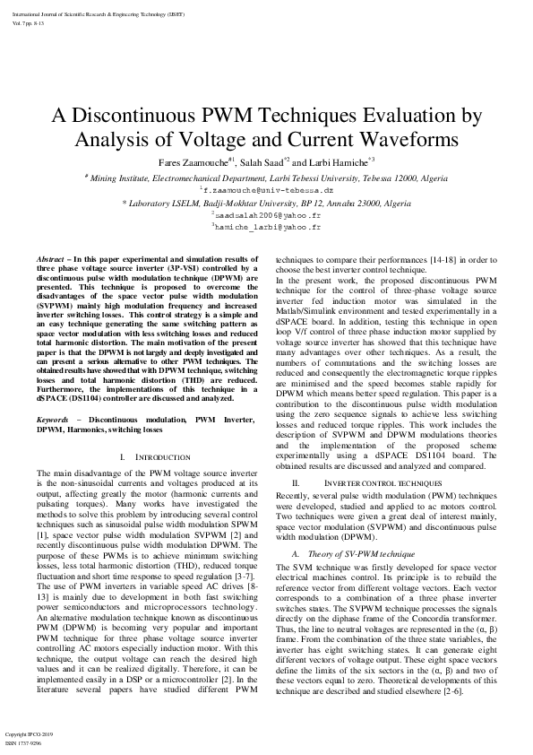 (PDF) A Discontinuous PWM Techniques Evaluation by Analysis of Voltage ...